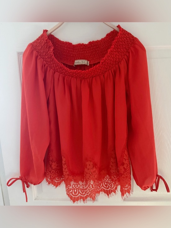 Abercrombie & Fitch Tops - Abercrombie & Fitch Red Lace-Hem Smocked Blouse